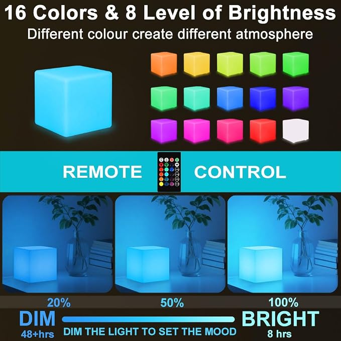 4-In LED Cube Night Light, Cordless LED Light Cubes - Image 2