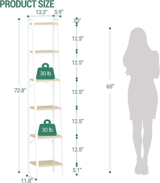 Hzuaneri Ladder Shelf, Bookshelf Bookcase, Freestanding Corner Storage Shelve - Image 2
