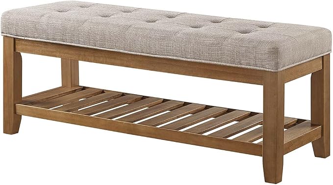 24KF Large Rectangular Upholstered Tufted Linen Fabric Ottoman Bench, Padded - Image 4