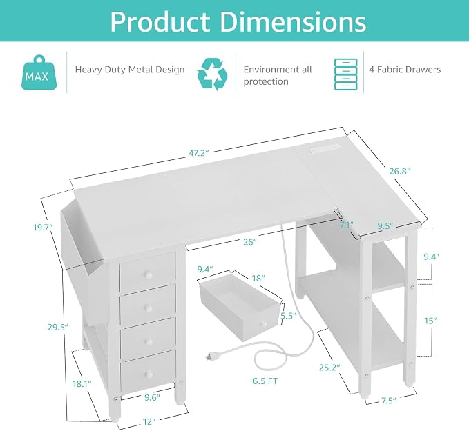 Lufeiya White L Shaped Computer Desk - Image 3