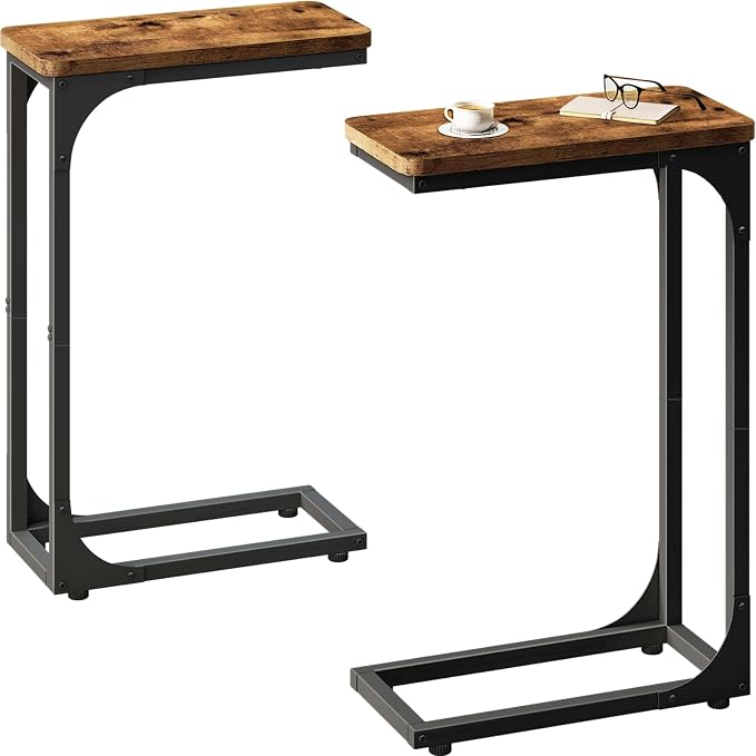 QEEIG Narrow C Shaped Side Table Set of 2 Living Room Sets Slim Couch Tray by QEEIG