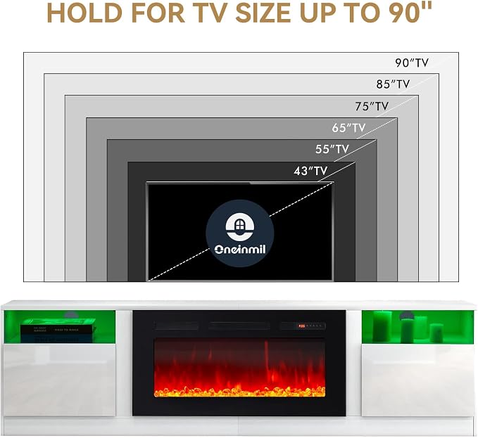 oneinmil 80” TV Stand with 36” Electric Fireplace, Large Modern Media - Image 8
