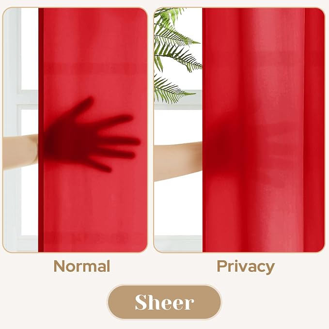 HOMEIDEAS Christmas Non-See-Through Red Privacy Sheer Kitchen Curtains - Image 5