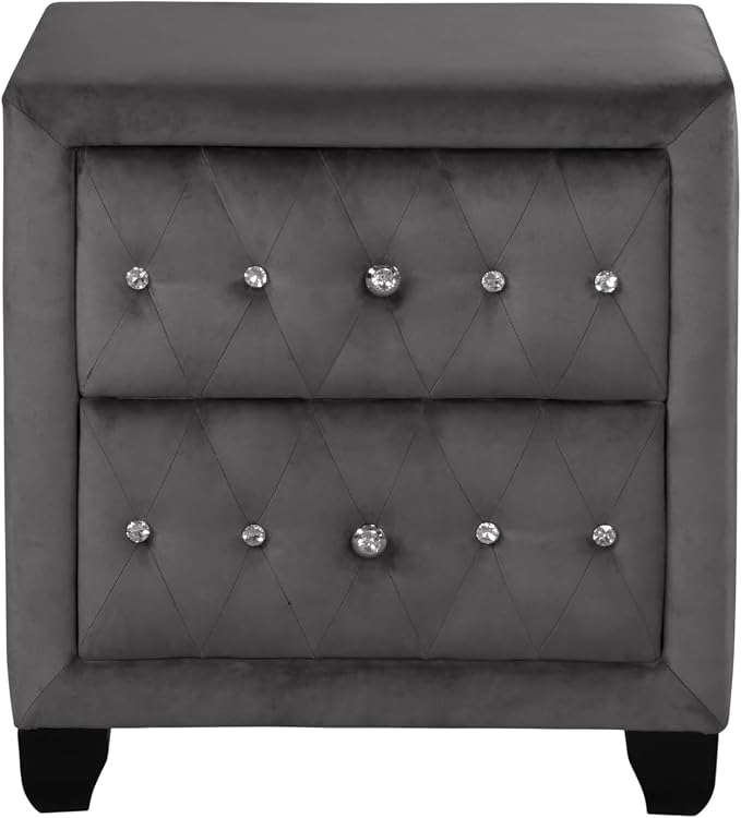 Sophia Modern Style Crystal Tufted 2-Drawer Nightstand Upholstered - Image 6