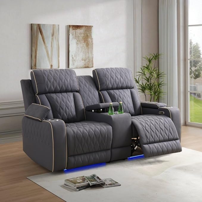 Matte Leather Power Recliner Sofa Set - Image 7