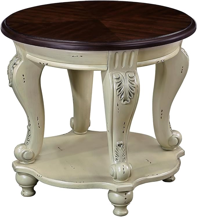 Round End Table for Living Room, Solid Wood Sofa Side Table by FGXJY