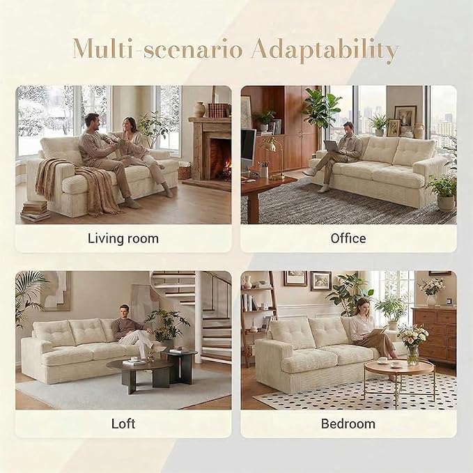 85" Corduroy 3 Seater Sofa in a Box, High-Density Foam Couch, No Assembly - Image 3