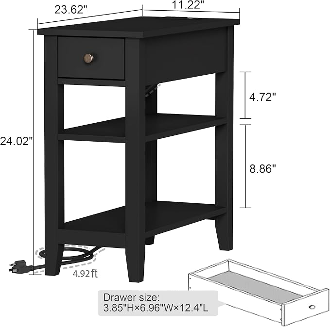 ChooChoo Narrow End Table with Charging Station, Side Table Living Room with - Image 3