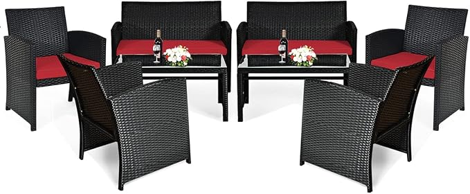 Tangkula Patio Wicker Conversation Furniture Set, Patiojoy Sofa & Table Set w/4 by TANGKULA