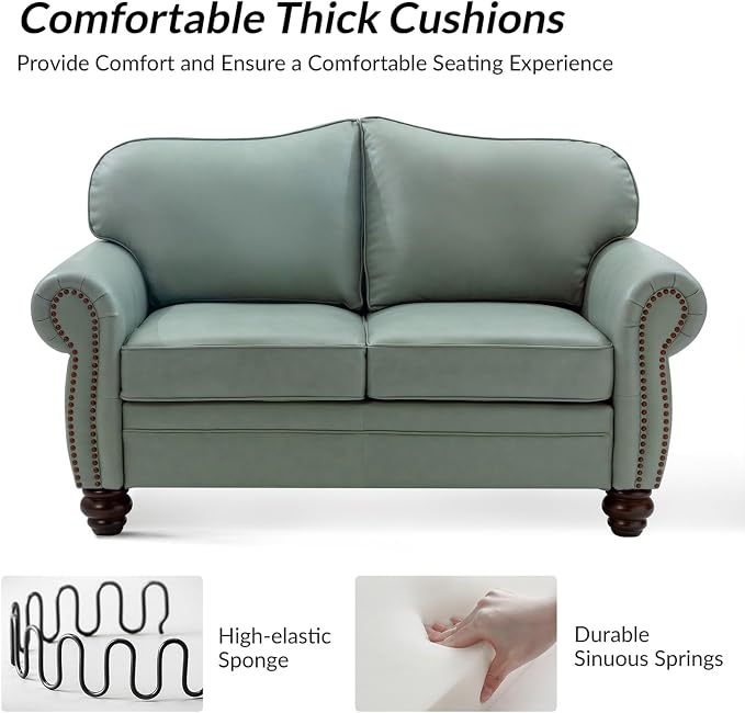 60" Wide Genuine Leather Chesterfield Loveseat, 2 Seat Leather Sofa - Image 4