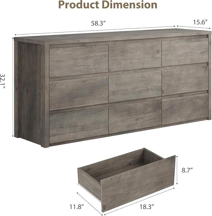 GarveeHome 9 Drawer Dresser for Bedroom, Wide Modern Chest of Drawers, Large - Image 2