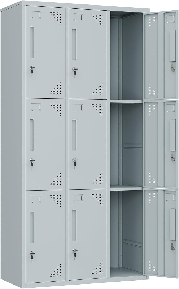 Metal Locker with 9 Doors Employees Locker, Metal Storage Locker with Hooks by Anxxsu