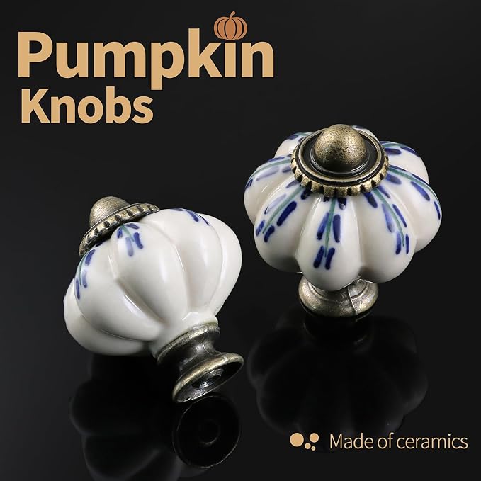 Ivory Pumpkin Knobs 2 Pack Ceramic Cabinet Knobs Vintage Drawer Pulls - Image 5