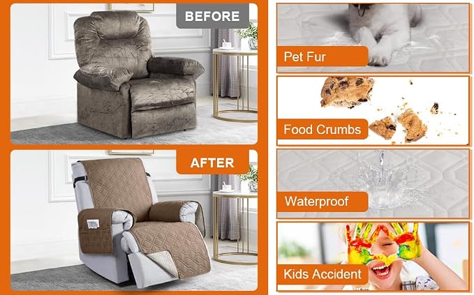 VANSOFY 100% Waterproof Recliner Chair Covers, Recliner Cover Non-Slip Dog - Image 3