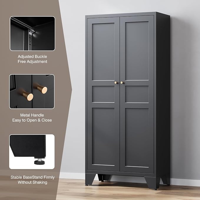 Yizosh Metal Pantry Cabinet, Tall Kitchen Pantry Storage Cabinet - Image 6