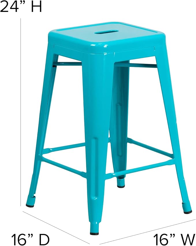 Flash Furniture Kai Commercial Grade 24" High Backless Crystal Teal-Blue - Image 3