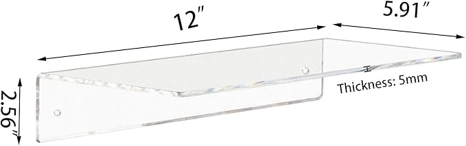 Weiai Clear Acrylic Shelves 12 Inch, Floating Wall Mounted Shelf - Image 3