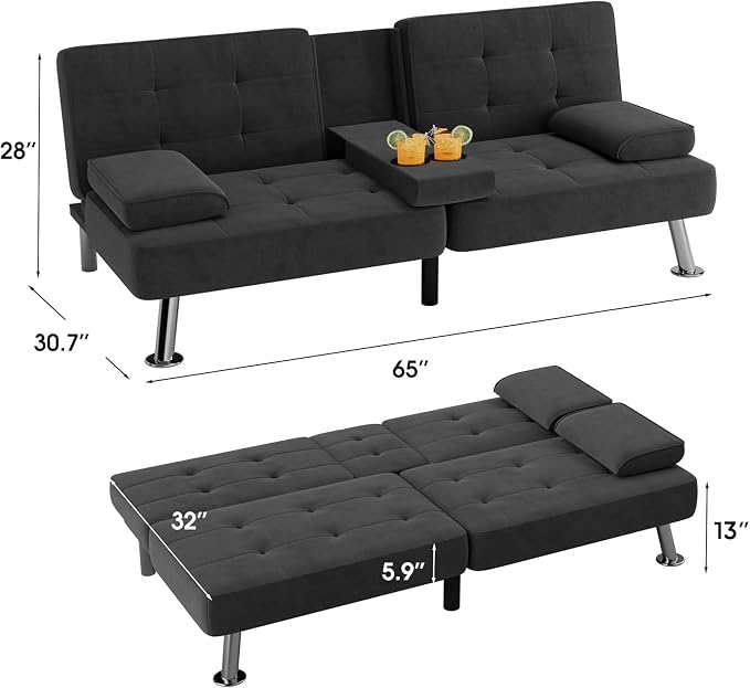 Flamaker Futon Sofa Bed Modern Folding Futon Set Linen Fabric Convertible - Image 3