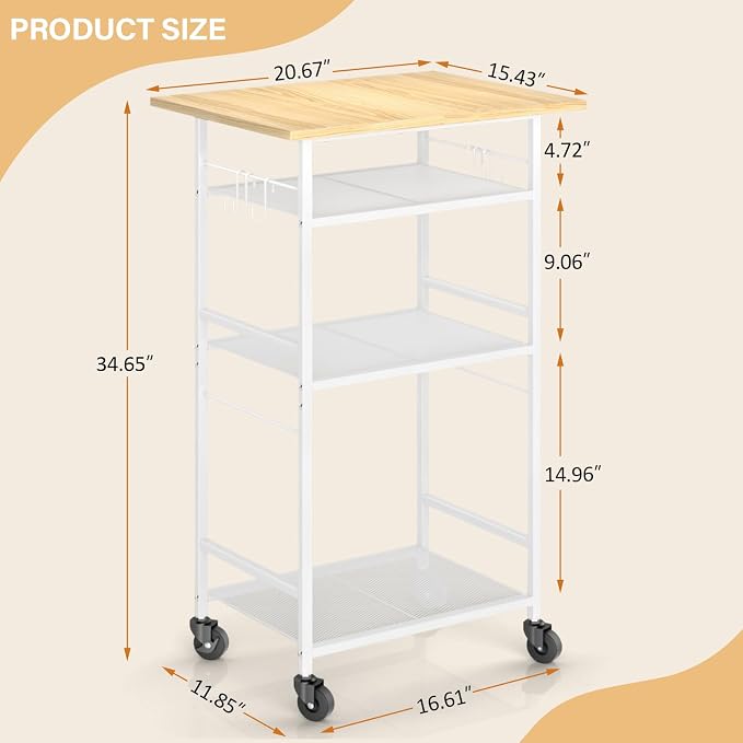 ThreeHio Rolling Kitchen Microwave Cart, 4 Tier Microwave Table Stand - Image 3