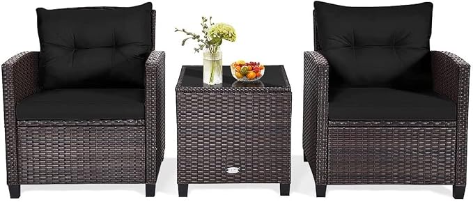 HAPPYGRILL 3 Pieces Patio Conversation Set, Outdoor Furniture Set PE Rattan - Image 8