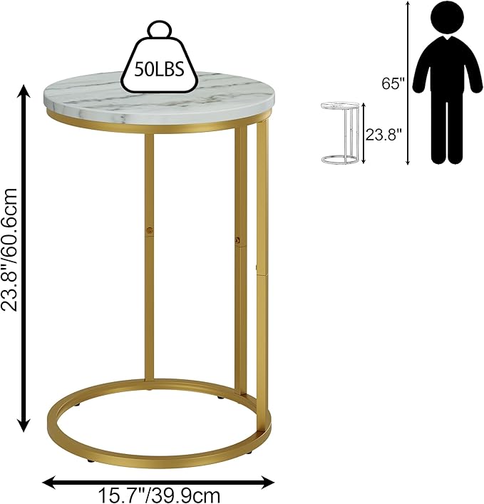 Function Home C Table End Table, Marble C Shaped Sofa Side Table, Couch Tables - Image 3