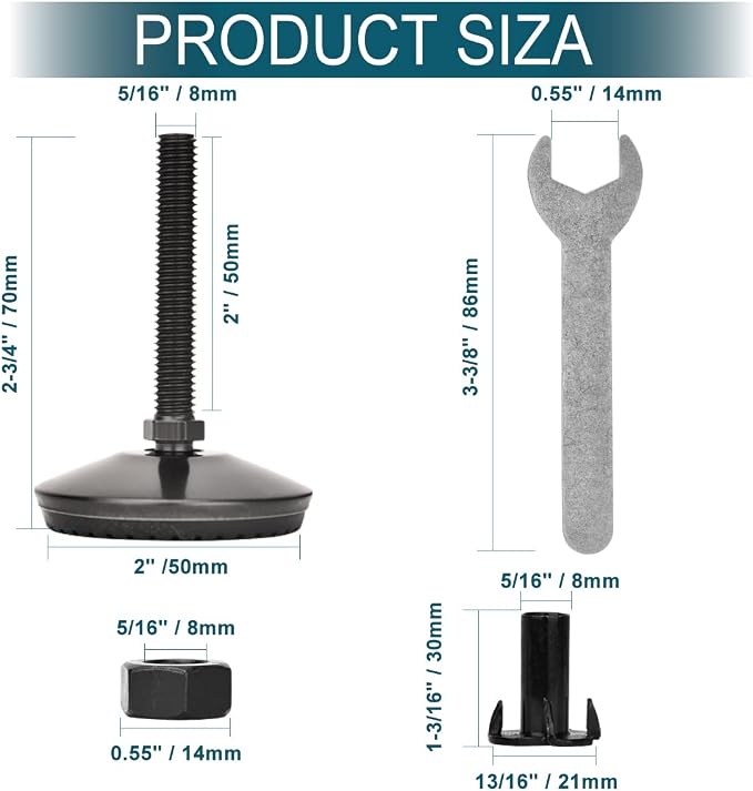 M8 Leveling Feet with 4-Pronged Nut, Adjustable Leg Levelers Heavy Duty - Image 4