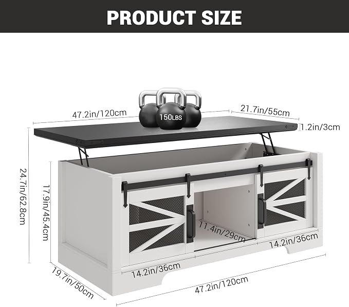47.2" Lift Top Coffee Table, Hidden Storage Compartment, Lifting Tabletop - Image 3