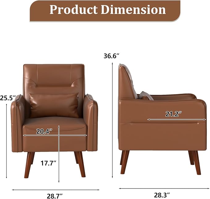 Bonzy Home Mid-Century Modern Faux Leather Accent Chair Set of 2 - Image 2