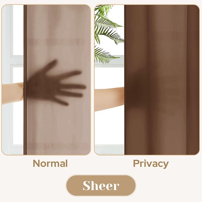 HOMEIDEAS Non-See-Through Brown Privacy Sheer Curtains, 52 X 45 Inches Long 2 - Image 3
