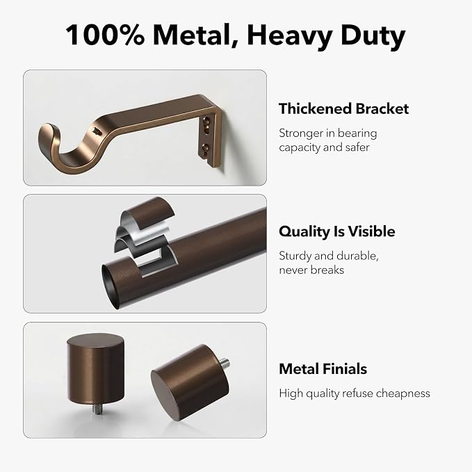 IFELS Heavy Duty Curtain Rods for Windows 28 to 48 Inch, 1 Inch Bronze Curtain - Image 3