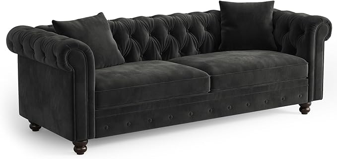 ONBRILL 82 Inch Chesterfield Sofa, 23 Inch Deep Seat Velvet Couch by ONBRILL