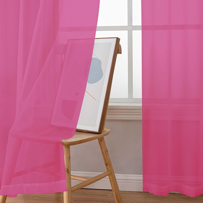 Chyhomenyc Hot Pink Sheer Curtains 84 Inches Long 2 Panels Set, Light Filtering - Image 2