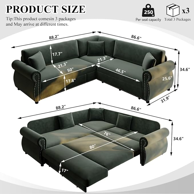 88.2" Sectional Sleeper Sofa - Image 3