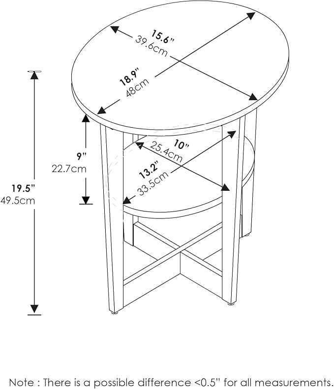 Furinno JAYA Side Table Set of 2, 2-Tier Round Modern End Table - Image 3