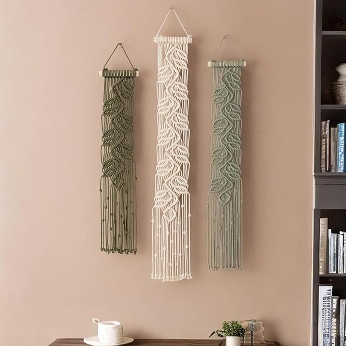 M MANUAL 3 Pcs Macrame Leaf Wall Hanging Bohemian Wall Decor Feathers Wall Art - Image 5