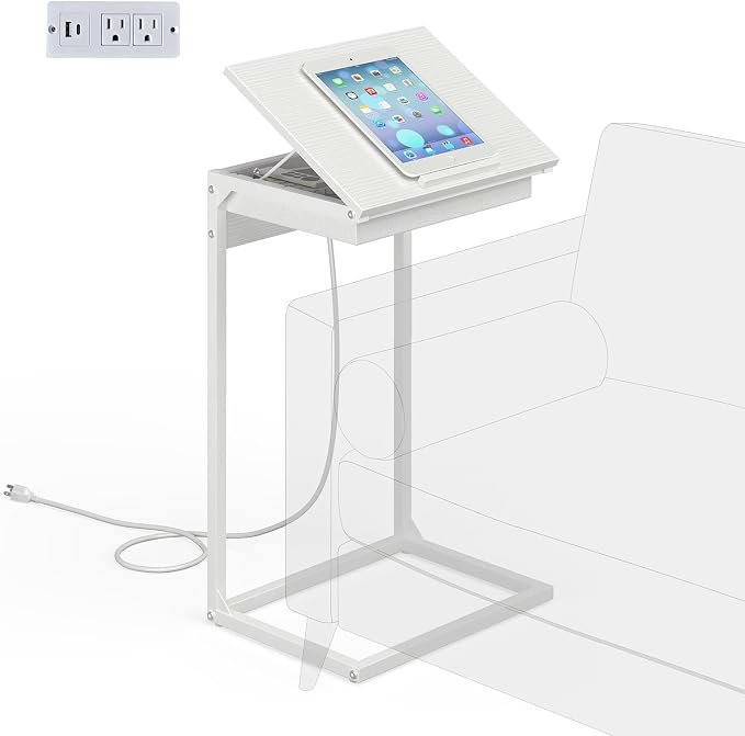 sthmec C Shaped End Table with Charging Station, 45° Tiltable Adjustable Flip by Unknown