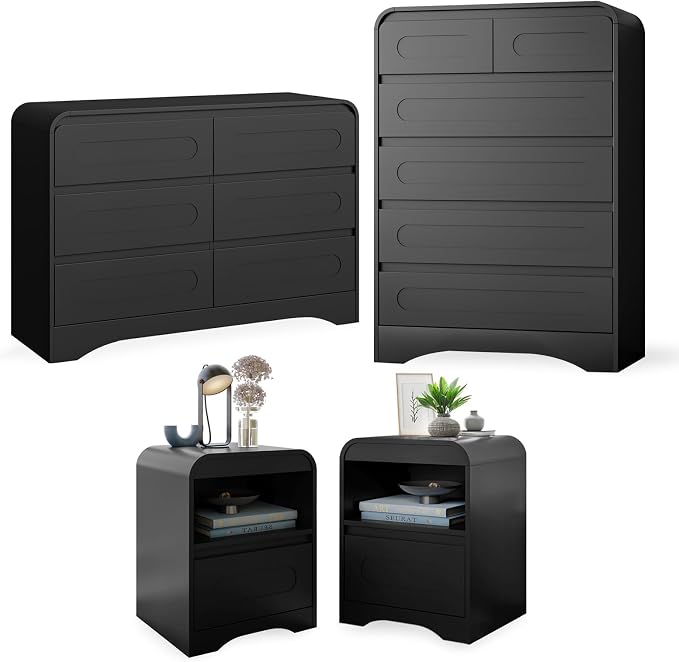 4 Pcs Bedroom Set, Dresser and Nightstand Sets, Including Modern Wooden Tall 6 by SOLACEFURNITURE