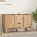 Scandinavian Sideboard with 3 Drawers and 2 Doors in Warm Brown Solid Pine Wood by Unknown