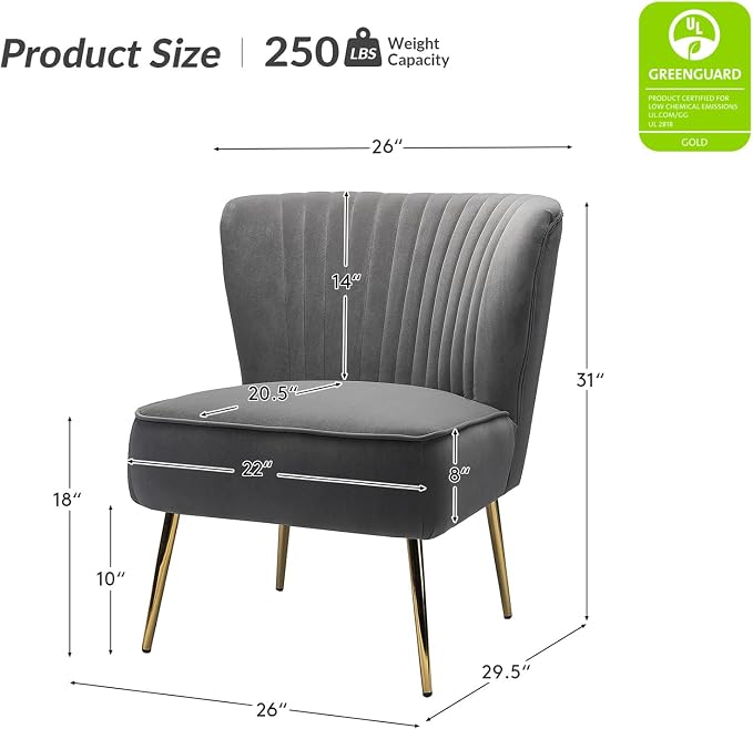 HULALA Home Velvet Accent Chair Set of 2, Modern Armless Upholstered Side Chair - Image 2