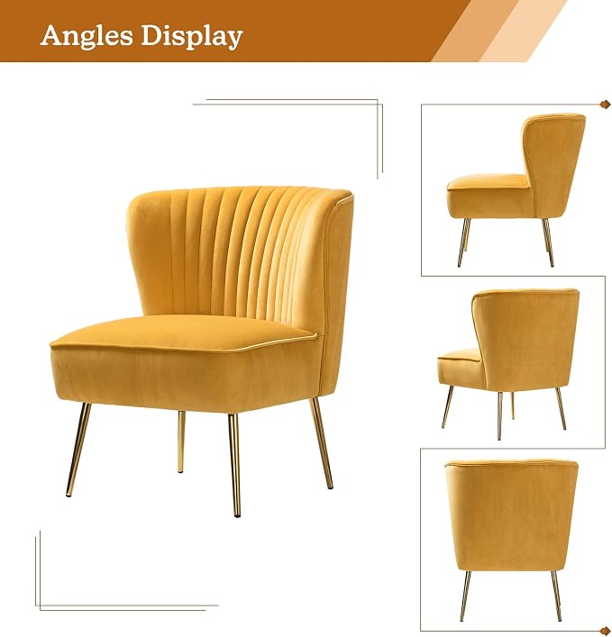 HULALA HOME Velvet Accent Chair, Modern Upholstered Cute Side Chair - Image 3