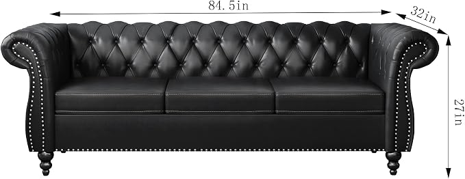 ORRD 2 Pieces Living Room Set, Chesterfield Leather Sofa Loveseat Couch - Image 2