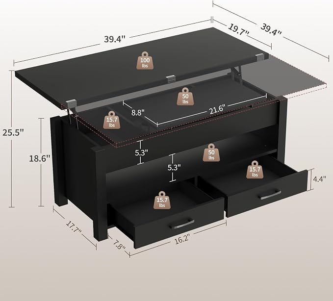 Garvee 40" Coffee Table Lift Top, Converts to Dining Table - Image 3