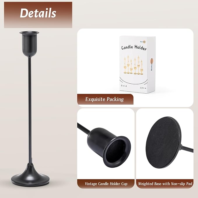 Black Tall Candle Candlestick Holder, Centerpiece Dining Table Wedding Festive - Image 6