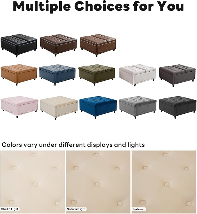 Tbfit Large Square Storage Ottoman Bench, Tufted Upholstered Coffee Table - Image 6