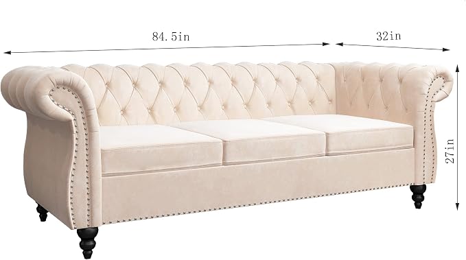 ORRD 2 Piece Living Room Set, Velvet Chesterfield Sofa Loveseat Couch - Image 6