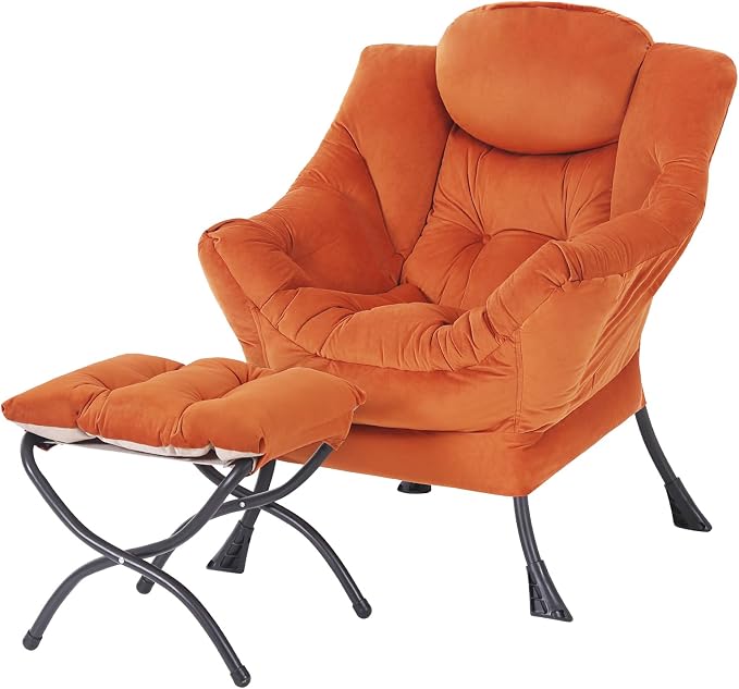 MBOOYOME Lazy Chair with Folding Ottoman, Modern Accent Armchair with Armrests by MBOOYOME