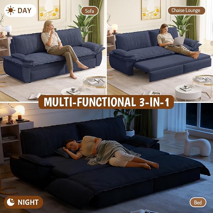 KEIKI 73.2" Queen Convertible Sofa Bed, 3-in-1 Pull Out Sleeper Couch - Image 3