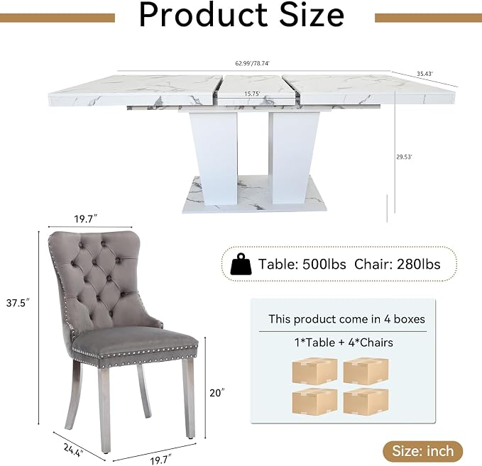 Henf 5 Pieces Faux Marble Dining Table Set - Image 7