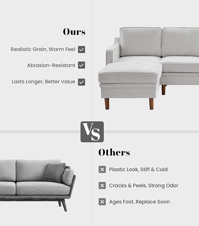 Kingfun 88" L-Shape Sofa, Chenille Sectional Couch, Mid Century Modern Couches - Image 9