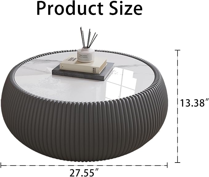 SSLine Round Drum Coffee Table Modern Sintered Stone Top Coffee Table in Grey - Image 2
